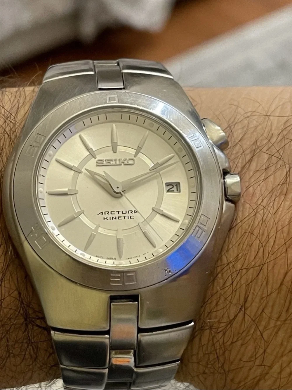 Seiko Arctura Kinetic 5M62-0AL0 Men's Watch Silver Dial Stainless Steel 43mm